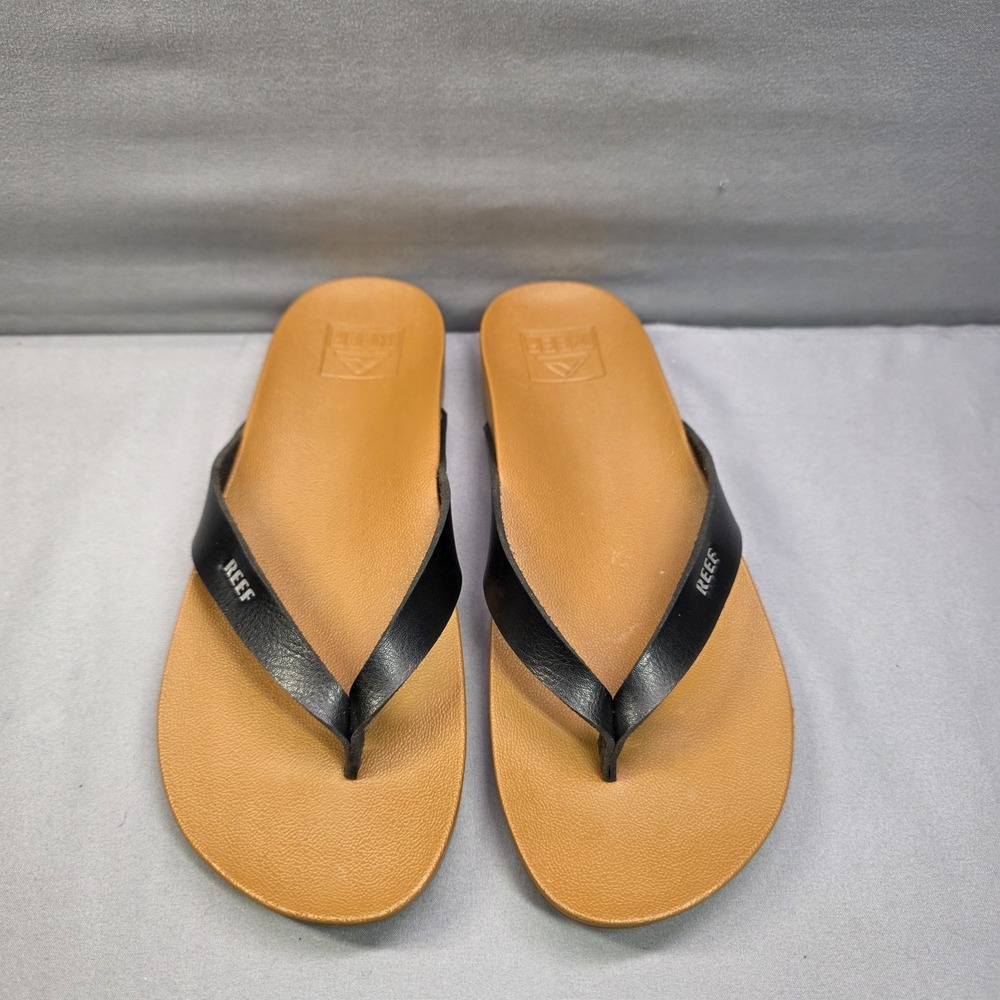Reef Cushion Court Women's Size 5 Flip Flops Tan Black Thong Sandals EU 35